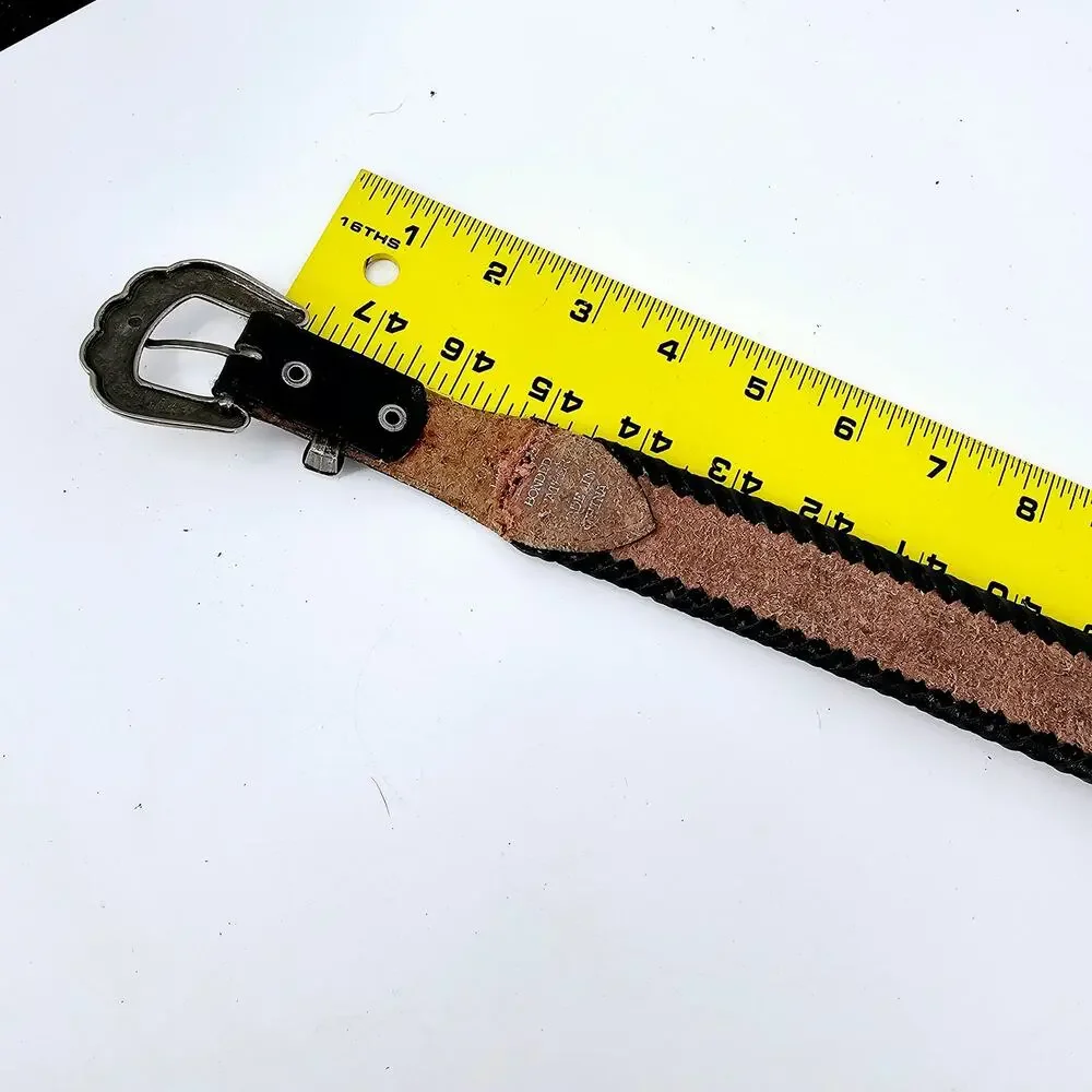 Vintage Women's Black Southwestern Leather Belt colorful silver buckle size M